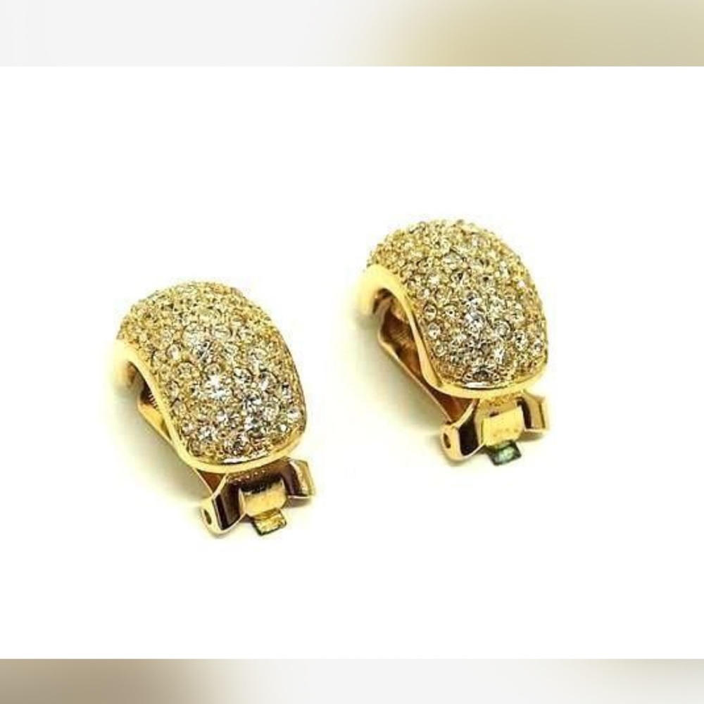 Christian Dior Gold rhinestone clip on earrings